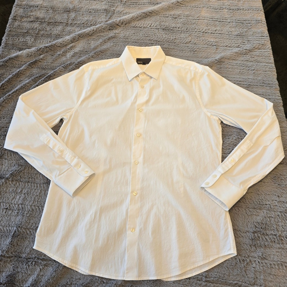 Vince Mens White Long Sleeve Button Down Cotton Stretch Shirt M2021-1157 Size L - Picture 3 of 6